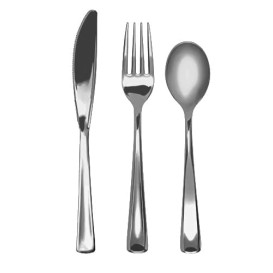 Bestekset vork, mes en lepel gemetalliseerd (1 stuk)