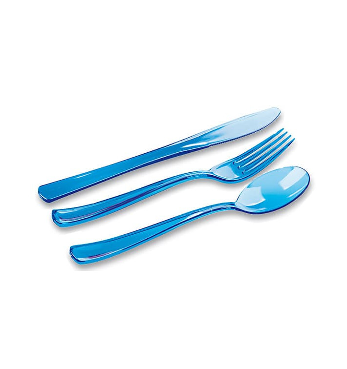 Plastic Bestekset vork, mes, lepel turkoois (20 sets)