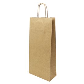 Papieren zak voor fles met handgrepen kraft 18+8x39cm (50 stuks) 