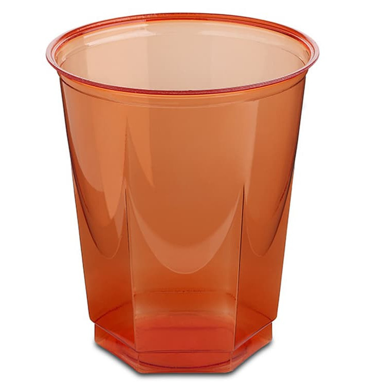 Plastic PS beker Kristal Zeshoekige vorm rood 250ml (250 stuks)