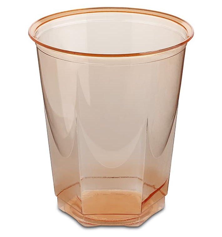 Plastic PS beker Kristal Zeshoekige vorm oranje 250ml (10 stuks) 