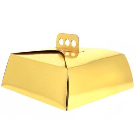 Papieren cake doosje Vierkant goud 27,5x27,5x10cm (100 stuks)