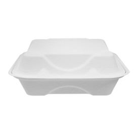 Suikerriet Gescharnierd Container "Menu Box" 3 Compartmenten wit 20x20x7,5cm (50 stuks) 