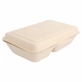 Suikerriet Gescharnierd Container "Menu Box" 2 Compartmenten 22,5x16,5x6,4cm (500 stuks)