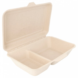 Suikerriet Gescharnierd Container "Menu Box" 2 Compartmenten 22,5x16,5x6,4cm (500 stuks)