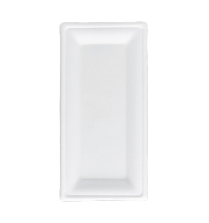 Suikerriet dienblad Bagasse wit 25,5x12,7 cm (50 stuks) 