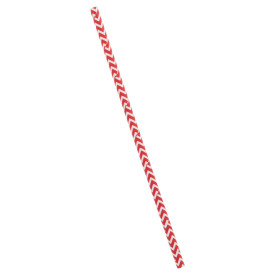 Papieren rechte rietjes rood en wit Ø0,6cm 20cm (6000 stuks)