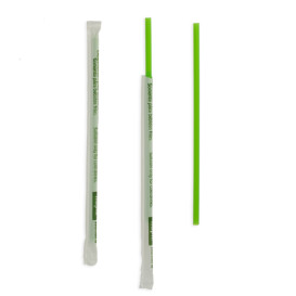 Plastic recht rietje PLA verpakt groen Ø0,6cm 20cm (250 stuks)