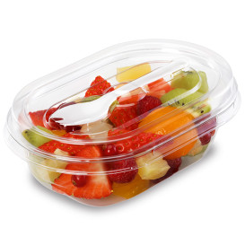 Plastic saladekom APET vormig met vork 750ml 19x14x9,5cm (300 stuks)