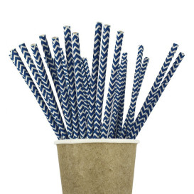 Papieren rechte rietjes blauw en wit Ø0,6cm 20cm (6000 stuks)