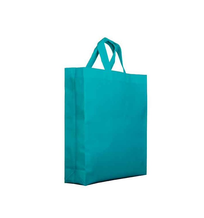 Niet geweven PREMIUM tas met korte hengsels aquamarijn 25+10x30cm (25 stuks)