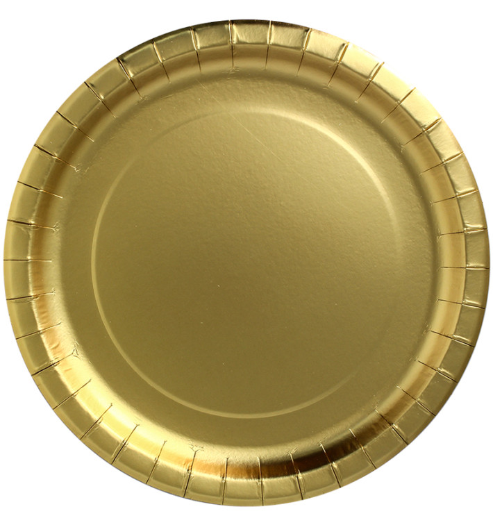 Papieren bord Rond vormig "Party Shinen" goud Ø29cm (6 stuks) 