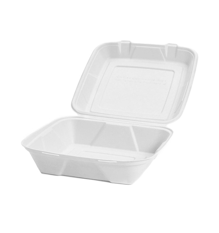 Suikerriet Gescharnierd Container "Menu Box" wit 24x23x7,7cm (50 stuks)