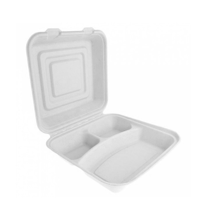 Suikerriet Gescharnierd Container "Menu Box" wit 3C 24x23x7,6cm (50 stuks)