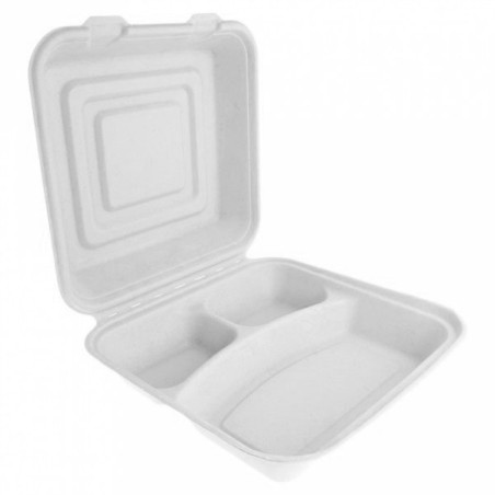 Suikerriet Gescharnierd Container "Menu Box" wit 3C 24x23x7,6cm (50 stuks)