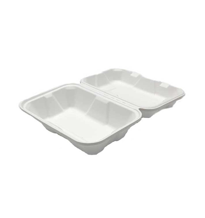 Suikerriet Gescharnierd Container "Menu Box" wit 23x15x7,7cm (50 stuks) 