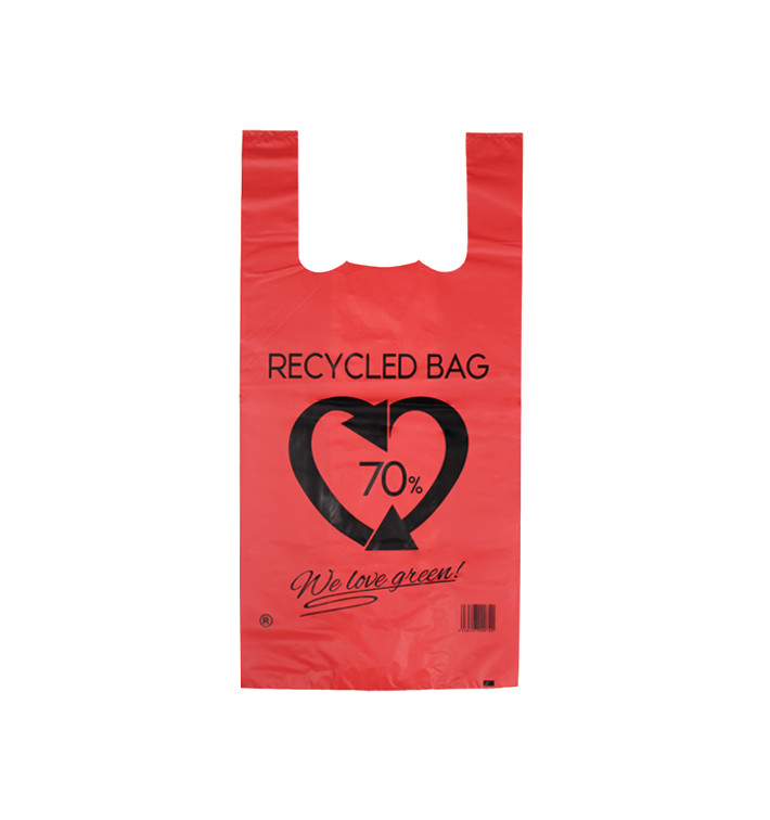 Plastic Hemddraagtassen 70% Gerecycled Rood 42x53cm 50µm (50 stuks) 