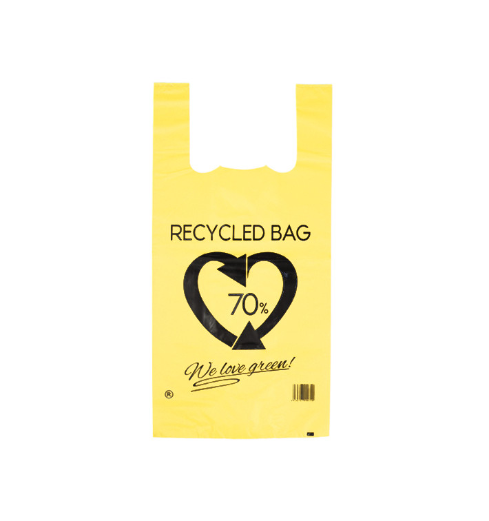 Plastic Hemddraagtassen 70% Gerecycled Geel 42x53cm 50µm (50 stuks)