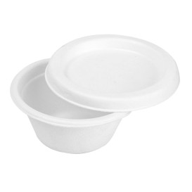 Suikerriet Deksel Container Bagasse wit 60ml (2500 stuks)