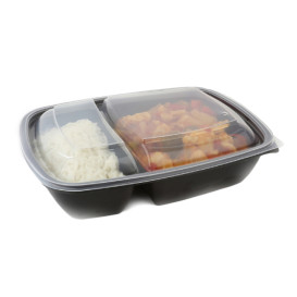 Plastic deli Container met Deksel PP zwart 2C 1300ml 28x20cm (15 stuks) 