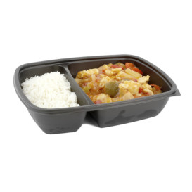 Plastic deli Container met Deksel PP zwart 2C 1300ml 28x20cm (15 stuks) 