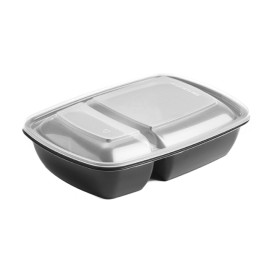 Plastic deli Container met Deksel PP zwart 2C 1300ml 28x20cm (15 stuks) 