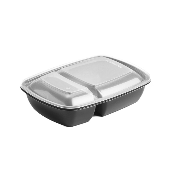 Plastic deli Container met Deksel PP zwart 2C 1300ml 28x20cm (15 stuks) 