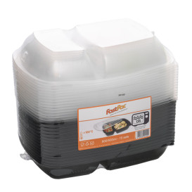 Plastic deli Container met Deksel PP zwart 2C 1300ml 28x20cm (15 stuks) 