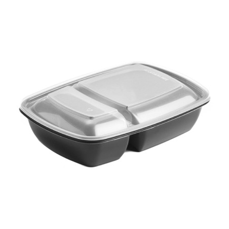 Plastic deli Container met Deksel PP zwart 2C 1300ml 28x20cm (90 stuks)