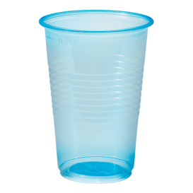 Plastic PP beker blauw transparant 230ml (100 stuks)