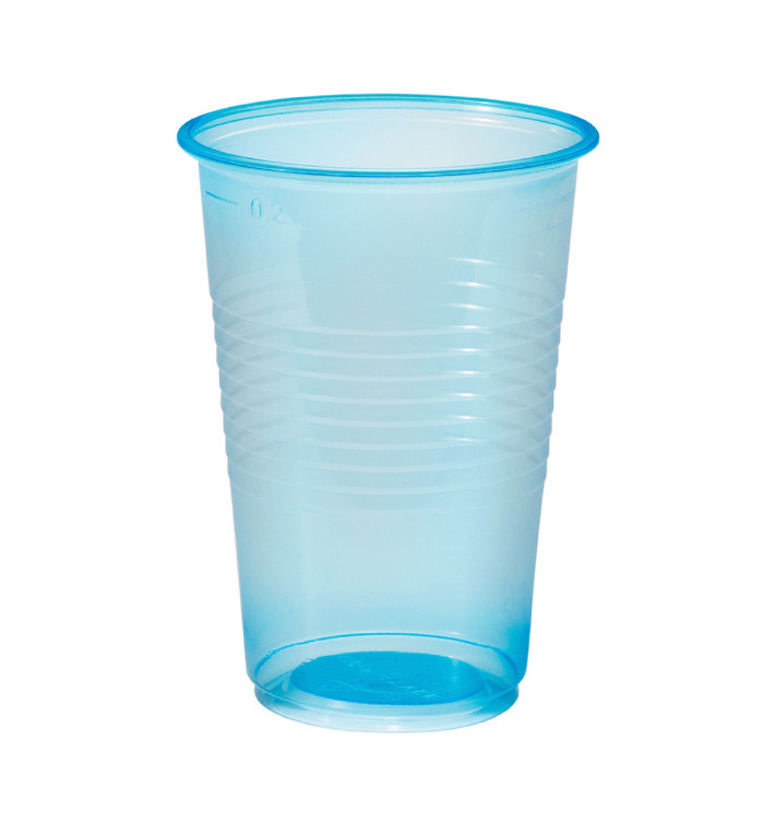 Plastic PP beker blauw transparant 230ml (100 stuks)