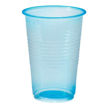 Plastic PP beker blauw transparant 230ml (100 stuks)