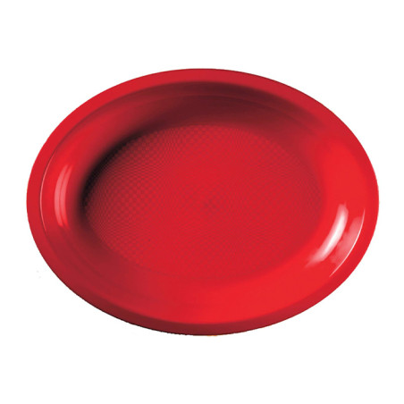 Herbruikbare harde Dienblad Ovaal vormig rood "Rond vormig" 31,5x22 cm (25 stuks) 