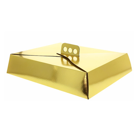 Papieren cake doosje Rechthoekig goud 26,5x35,5x8cm.