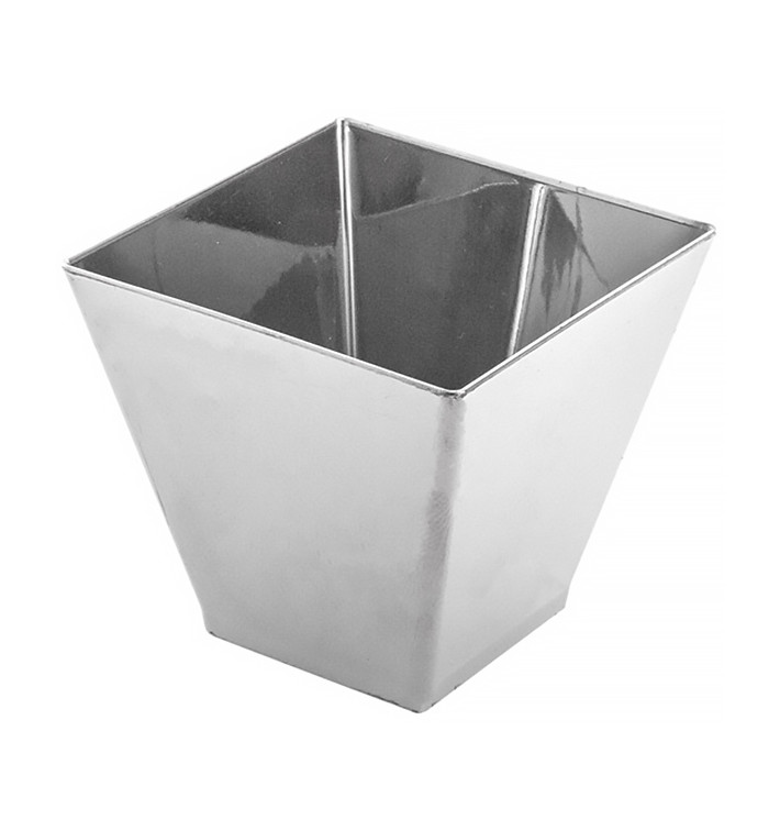 Proeving plastic kom PS zilver groot maat 7x7x5,5cm (50 stuks)