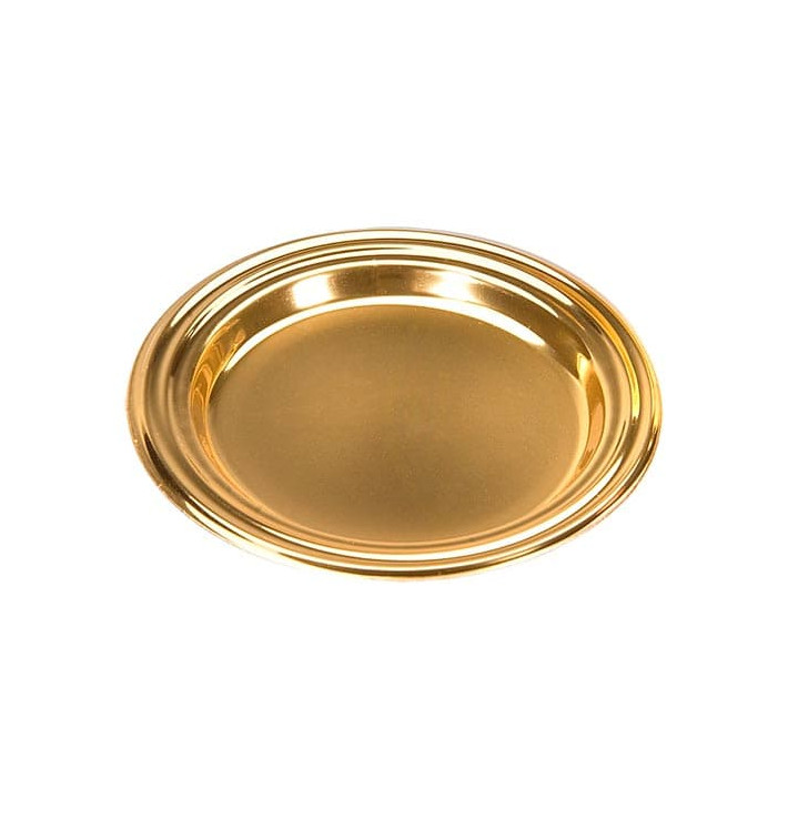 Plastic Proeving mini bord PS Dessert Rond vormig goud 8 cm 