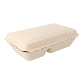 Suikerriet Gescharnierd Container "Menu Box" 2 Compartmenten 22,5x16,5x6,4cm (50 stuks) 