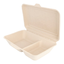 Suikerriet Gescharnierd Container "Menu Box" 2 Compartmenten 22,5x16,5x6,4cm (500 stuks)