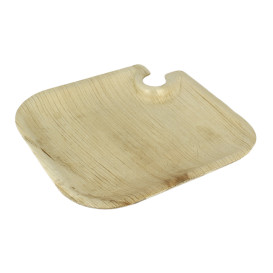 Palm blad bord met glas houder 21x21x1,5cm (25 stuks) 