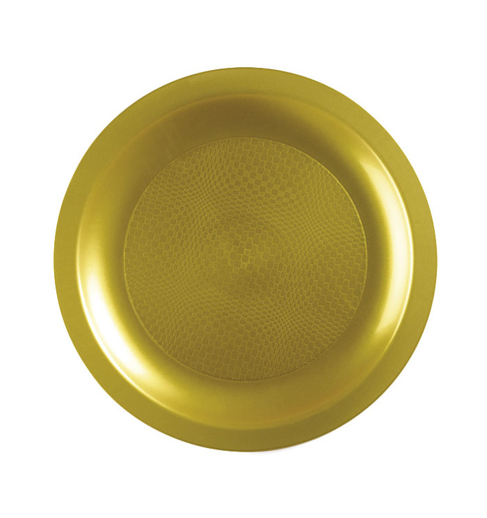 Plastic bord Plat goud "Rond vormig" PP Ø18,5 cm (25 stuks) 