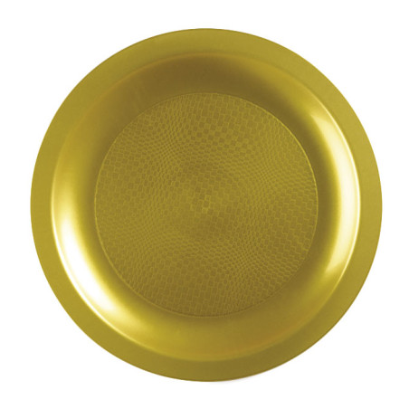 Herbruikbare harde bord Plat goud "Rond vormig" PP Ø18,5 cm (600 stuks)