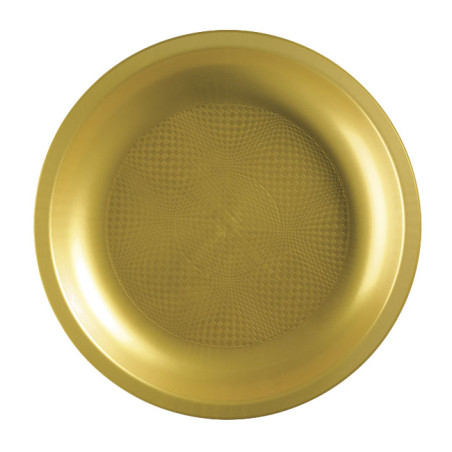 Herbruikbare harde bord Plat goud "Rond" vormig PP Ø22 cm (25 stuks) 