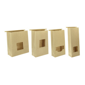 Papieren zak zonder handvat kraft met venster 9+6x26cm (1000 stuks)