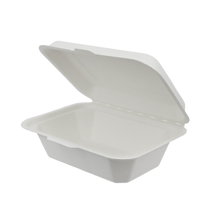 Suikerriet Gescharnierd Container "Menu Box" wit 13,6x18,2x6,4cm (50 stuks) 