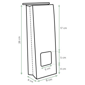 Papieren zak zonder handvat kraft met venster 9+6x26cm (1000 stuks)