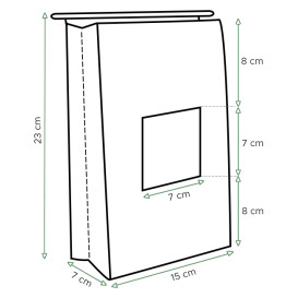 Papieren zak zonder handvat kraft met venster 15+7x23cm (1000 stuks)