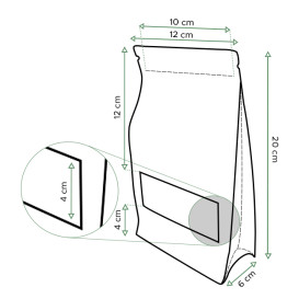 Papieren StandUp Kraft met zelfsluiting en venster 12+6x20cm (50 stuks)