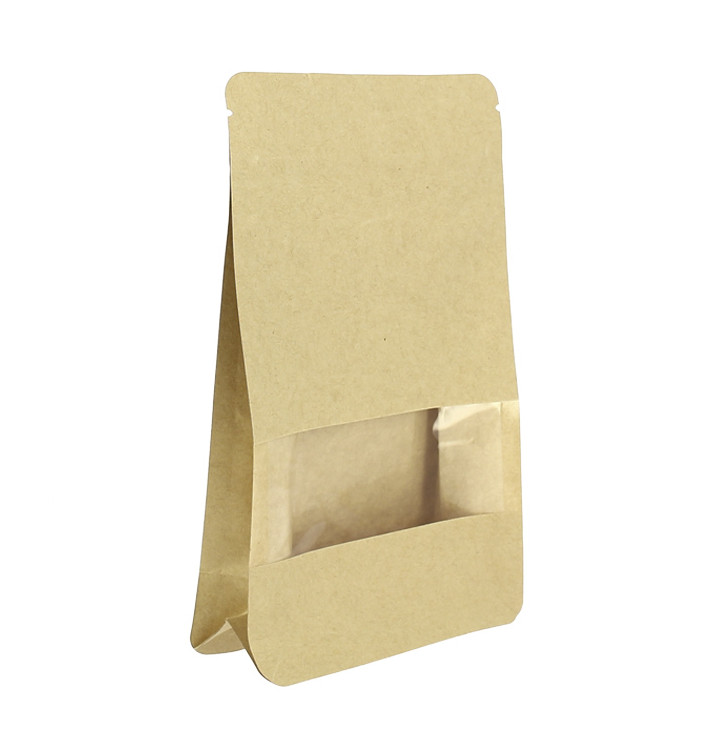 Papieren StandUp Kraft met zelfsluiting en venster 12+6x20cm (50 stuks)