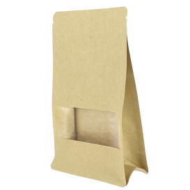 Papieren StandUp Kraft met zelfsluiting en venster 12+6x20cm (50 stuks)