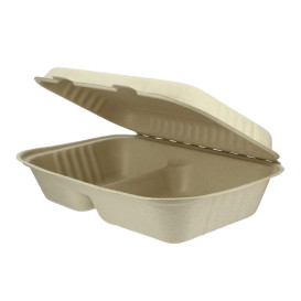 Suikerriet Gescharnierd Container "Menu Box" 2 Compartmenten 22,5x16,5x6,4cm (500 stuks)